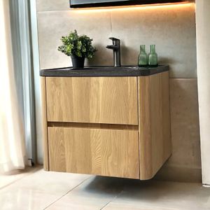 Casajoy - Bold - Badmeubel - Natuurstenen Wastafel - Onderkast 60 cm - Eiken - 2 Lades