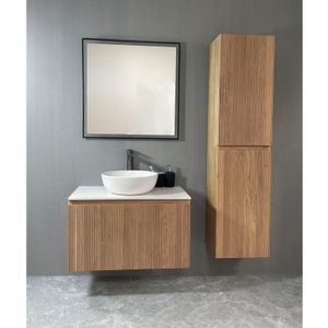 Badmeubel casajoy bold onderkast 80 cm met strepen eiken met topblad wit