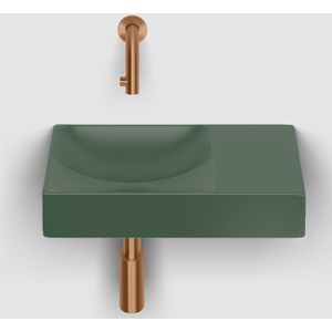 Clou vale fontein zonder kraangat rechts met geintegreerde afvoer mat pijnboom groen keramiek 38 cm