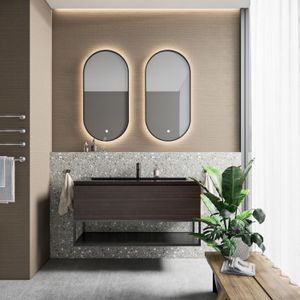 Badkamermeubelset BWS Anubis Frame 100cm 1 Lade Sonama Charcoal Eiken Met Wastafel (Naar Keuze)