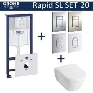 Grohe Rapid SL Toiletset set20 Villeroy & Boch Subway 2.0 Diepspoel met Grohe Arena of Skate drukplaat