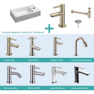 FonteinPack Rhea Keramiek Rechts 45.5x26x12 cm RVS (Keuze uit 8 kranen)
