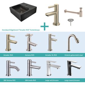 FonteinPack Square Natuursteen 30x30x10 cm RVS (Keuze uit 8 kranen)