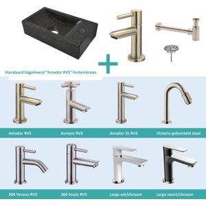 FonteinPack Natuursteen Rechts 36x18x9 cm RVS (Keuze uit 8 kranen)