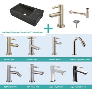 Fonteinpack natuursteen rechts 36x18x9 cm rvs (keuze uit 8 kranen)