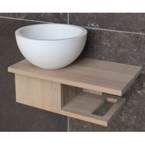 Fonteintafel Massief Eiken Met Opzetkom 40X22 Cm Glans Of Mat Wit