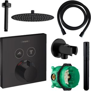 Hansgrohe select regendoucheset inbouw plafonduitloop met handdouche en vierkante plaat zwart