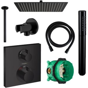 Hansgrohe ecostat regendoucheset inbouw plafonduitloop met handdouche en hoofddouche 30 cm thermostaat vierkant zwart
