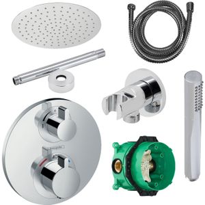 Hansgrohe Ecostat Regendoucheset Inbouw Plafonduitloop met Handdouche en Hoofddouche 20cm Thermostaat Rond Chroom