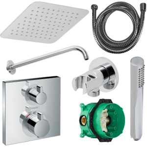 Hansgrohe ecostat regendoucheset inbouw wanduitloop met handdouche en hoofddouche 30 cm thermostaat vierkant chroom