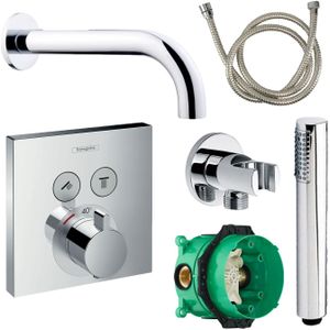 Badkraanset hansgrohe select vierkant met handdouche chroom