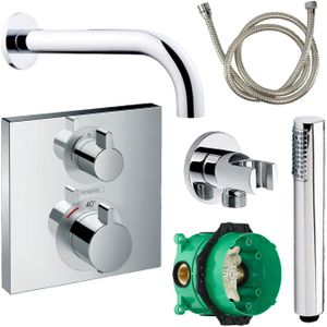 Badkraanset hansgrohe ecostat vierkant met handdouche chroom