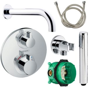 Badkraanset hansgrohe ecostat rond met handdouche chroom