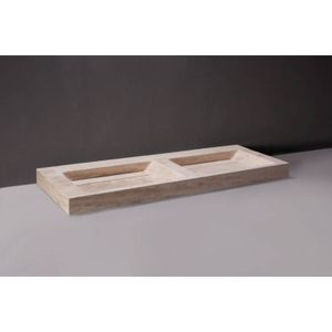 Wastafel Forzalaqua Bellezza Doppio Travertin Gezoet 140,5x51,5x9 cm 2 Kraangaten