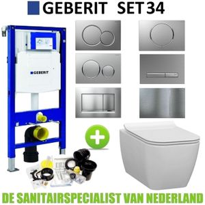 Geberit up320 toiletset set 34 idevit halley vierkant randloos 36x52x30 cm met sigma drukplaat