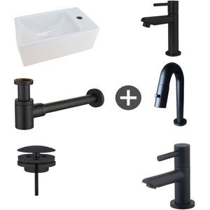 Fonteinpack Rhea XXS Rechts Keramiek 30.5x18x11 cm Mat Zwart (Keuze uit 4 kranen)