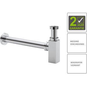 BWS Bekersifon Luxe Vierkant 5/4" Chroom (Inclusief Muurbuis En Rozet)