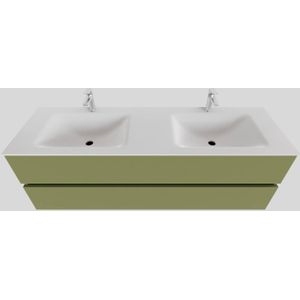 Badkamermeubel Solid Surface BWS Oslo 150x46 cm Dubbel Mat Groen (2 kraangaten)