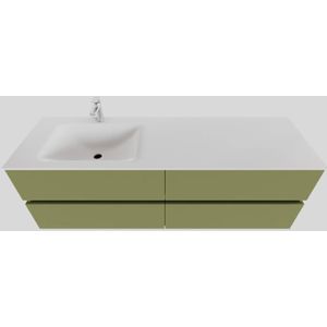 Badkamermeubel Solid Surface BWS Oslo 150x46 cm Links Mat Groen 4 Laden (met 1 kraangat)