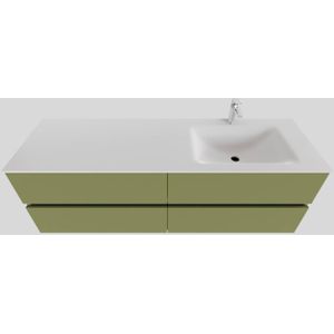 Badkamermeubel Solid Surface BWS Oslo 150x46 cm Rechts Mat Groen 4 Laden (met 1 kraangat)