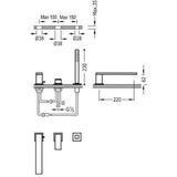 Badrand mengkraan tres cuadro met handdouche 22x6.2 cm vierkant mat zwart