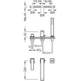 Badrand mengkraan tres slim met handdouche 22x6.2 cm vierkant mat zwart