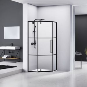 Van Rijn - Vijfhoek Douchecabine - Aluminium Zwart - 6 mm Helder Glas