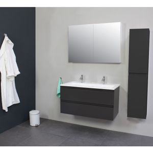 Badkamermeubel Boss & Wessing Pepper Acryl Wastafel Twee Kraangaten 100x55x46 Antraciet