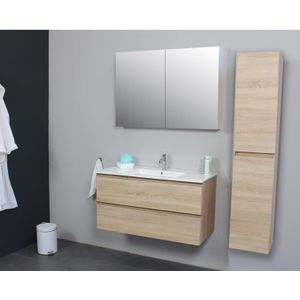 Badkamermeubel BWS Pepper Wastafel Porselein Met Kraangat 100x55x46 cm Eiken