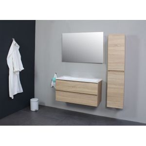 Badkamermeubel Boss & Wessing Pepper Acryl Wastafel Incl Spiegel Zonder Kraangat 100x55x46 cm Eiken
