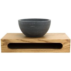 Waskom Sanilux Rond 20x12 cm Natuursteen met Massief Wood Planchet