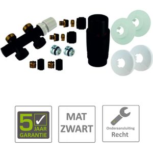 BWS Radiator Onderblok Recht Mat Zwart (Voor Midden Aansluiting)