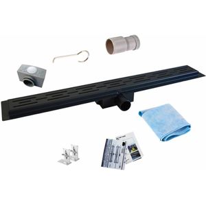 Mat Zwart Douchegoot RVS Drain met los sifon en DESIGN rooster 7cm breed (30 t/m 200cm)