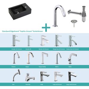 FonteinPack Houston MAT ZWART Rechts 37x23 cm Chroom (Keuze uit 20 kranen)
