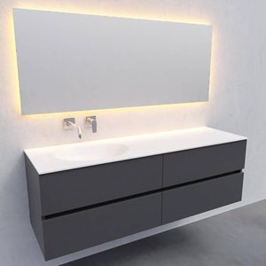 Badkamermeubel solid surface bws stockholm 150x46 cm links mat antraciet 4 laden
