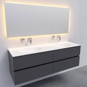 Badkamermeubel solid surface bws stockholm 150x46 cm dubbel mat antraciet 4 laden (zonder kraangaten)