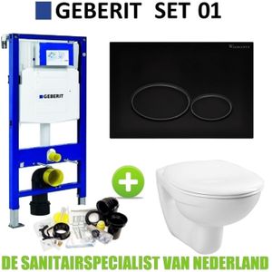 Geberit up320 toiletset compleet | inbouwreservoir | wandcloset basic smart wit | met drukplaat | set 01