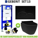 Geberit up320 toiletset set13 idevit alfa mat zwart randloos met mat zwarte drukplaat