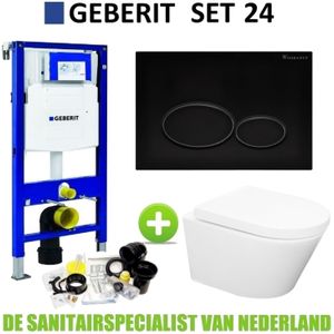 Geberit UP320 Toiletset 36 Aqua Splash Vesta Rimless Met Matzwarte Drukplaat