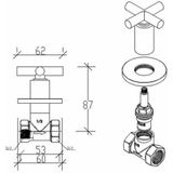 Bidetkraan boss & wessing cross draadaansluiting 1/2" kruisgreep chroom
