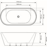 Ligbad vrijstaand bws 170x80x59 cm inclusief overloop wit