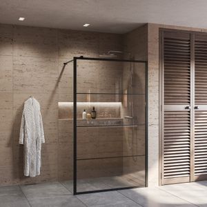 AQS Inloopdouche Frame 110x200 cm 8mm NANO Glas Mat Zwart Raster