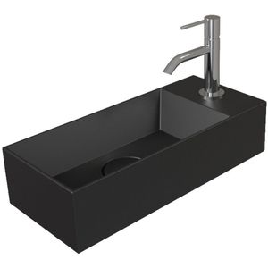 Fontein Salenzi Spy 45x20 cm Mat Zwart Kraangat Rechts (inclusief bijpassende waste)