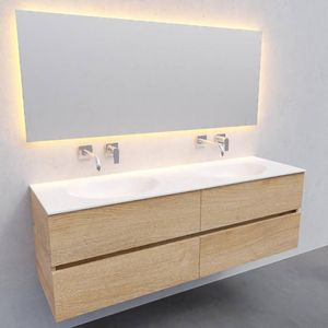 Badkamermeubel solid surface bws stockholm 150x46 cm dubbel wood washed oak 4 laden (0 kraangaten)