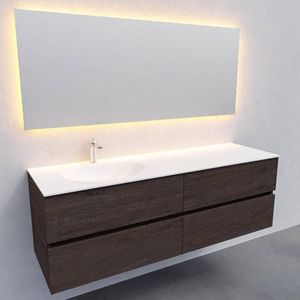 Badmeubel - Stockholm - Solid Surface - Links - Wood Dark Brown - 150x46 cm - 4 Laden