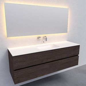 Badkamermeubel solid surface bws oslo 150x46 cm midden wood dark brown