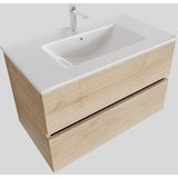 Badkamermeubel bws helsinki 80x46 cm keramiek wood washed oak 2 laden (1 kraangat)