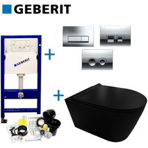 Geberit UP100 Toiletset Compleet | Inbouwreservoir | Civita Black Randloos Mat Zwart | Set44 met drukplaat