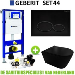 Geberit up320 toiletset compleet | inbouwreservoir | civita black randloos mat zwart | set 44 met drukplaat