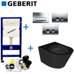 Geberit UP100 Toiletset set45 Wiesbaden Vesta Rimless Mat Zwart Met Delta drukplaat